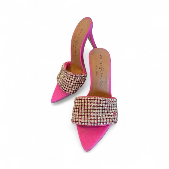 Chinese Laundry Pink Rhinestone Heeled Mules – Size 6 (36.5) - Picture 6 of 11